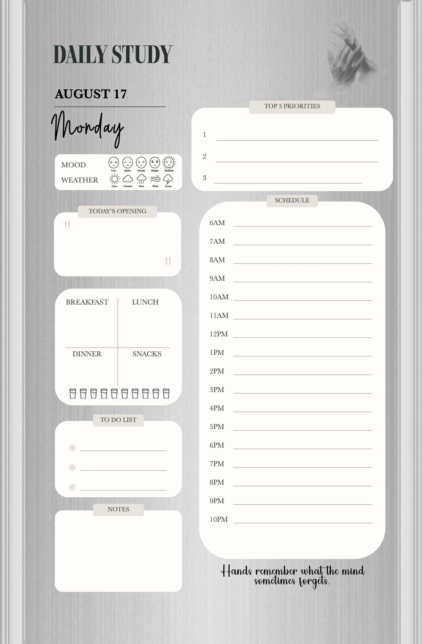 Monthly Journal/Calendar-Hands, the Art of Hands