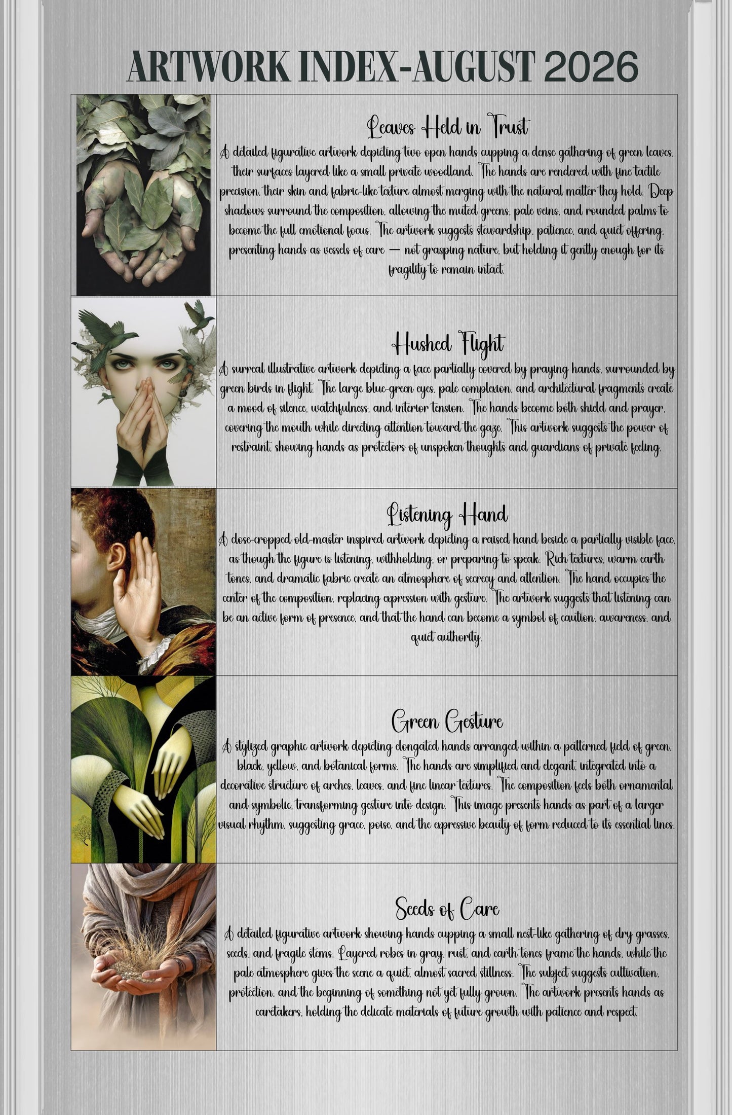 Monthly Journal/Calendar-Hands, the Art of Hands
